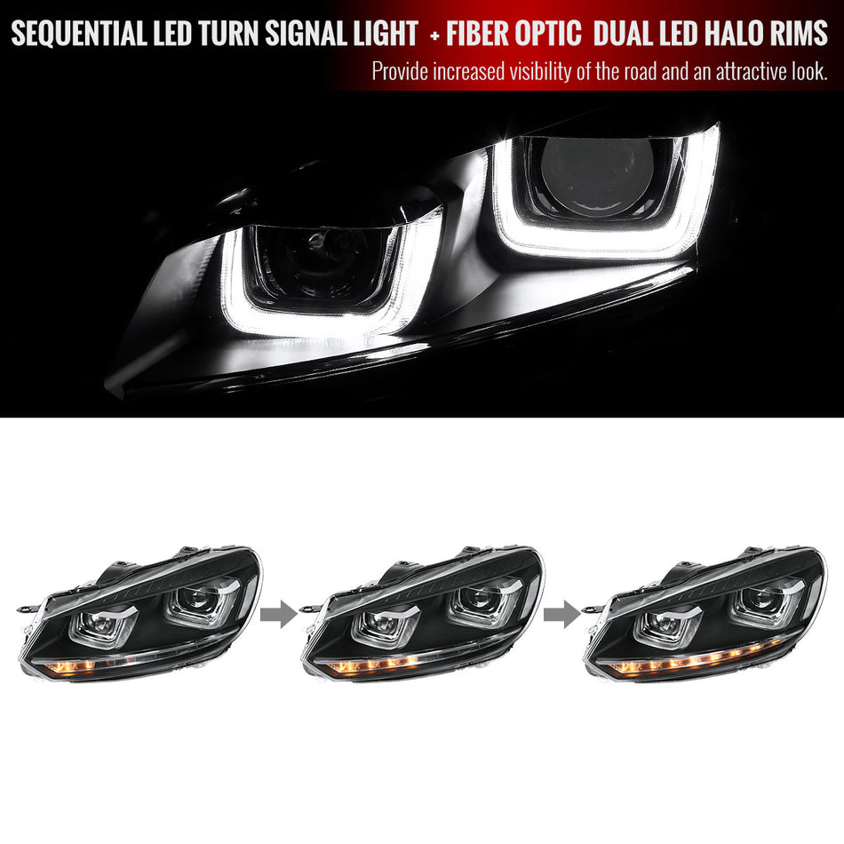 2010-2014 Volkswagen Golf Mk6/GTI Dual U-Halo Projector Headlights (Black Housing/Clear Lens)