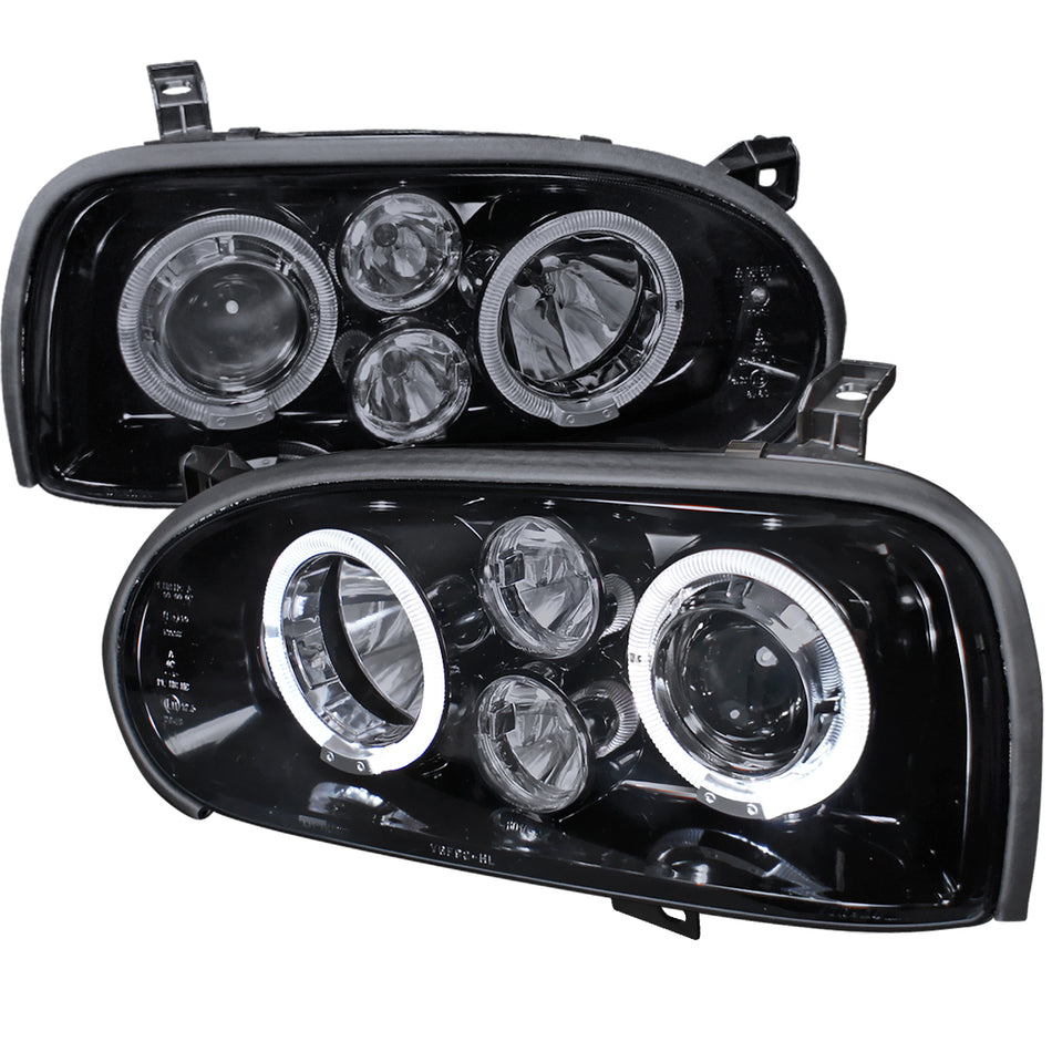 1993-1998 Volkswagen Golf Mk3/Cabrio Dual Halo Projector Headlights (Glossy Black Housing/Smoked Lens)