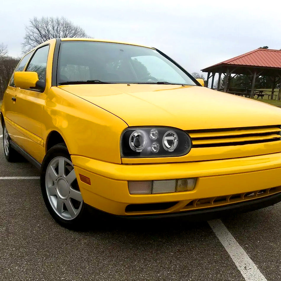1993-1998 Volkswagen Golf Mk3/Cabrio Dual Halo Projector Headlights (Matte Black Housing/Clear Lens)