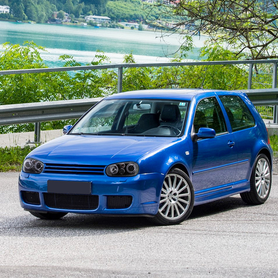 1999-2006 Volkswagen Golf Mk4 GTI/R32 Cabrio Dual Halo Projector Headlights (Glossy Black Housing/Smoked Lens)
