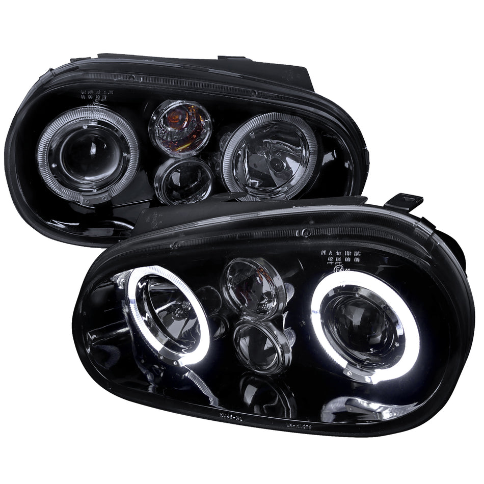 1999-2006 Volkswagen Golf Mk4 GTI/R32 Cabrio Dual Halo Projector Headlights (Glossy Black Housing/Smoked Lens)