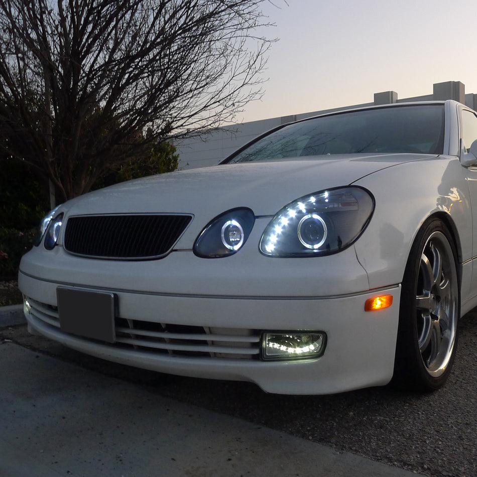 1998-2005 Lexus GS300/GS400/GS430 Halo Projector Headlights w/ SMD LED Light Strip (Matte Black Housing/Clear Lens)