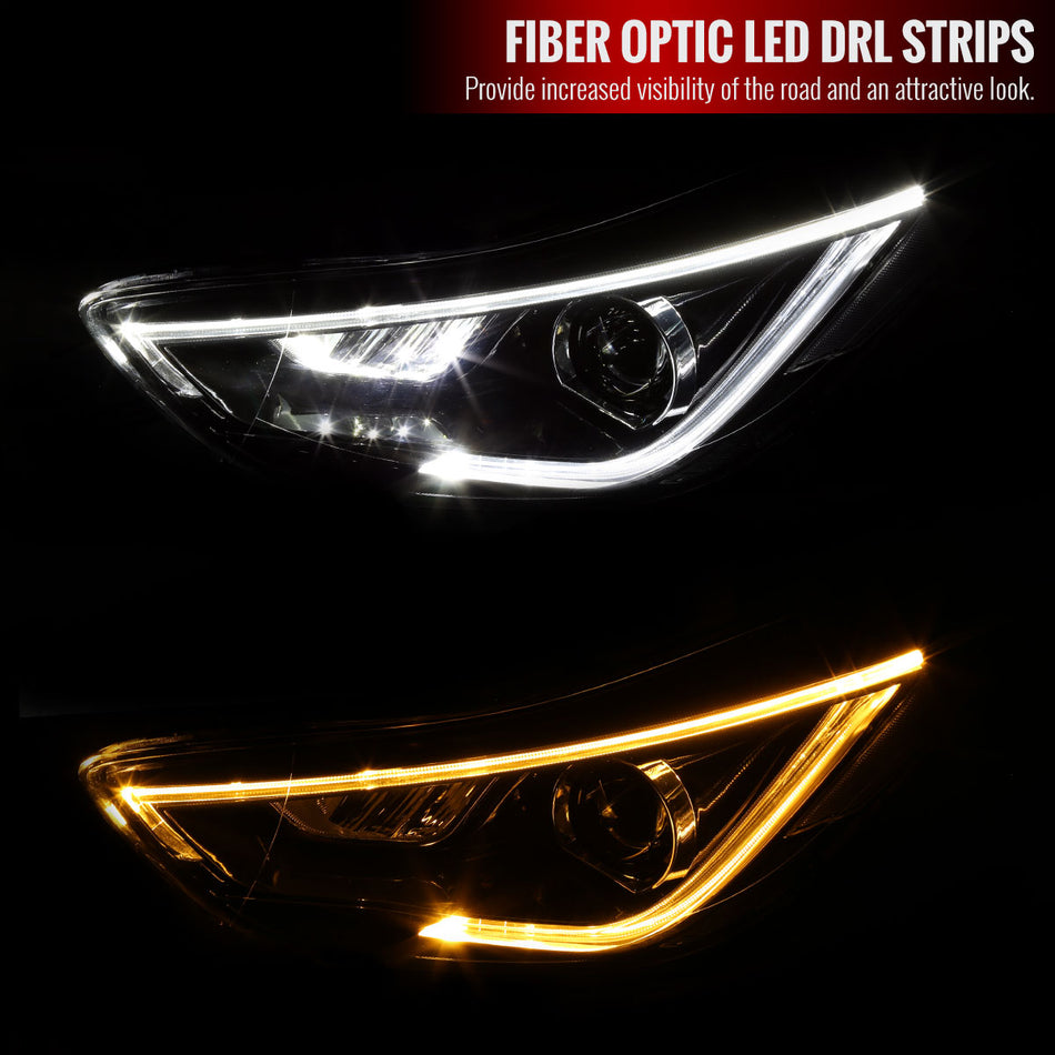 2011-2013 Hyundai Elantra Projector Headlights w/ LED Light Strip & Switchback LED Turn Signal Lights (Black Housing/Clear Lens)