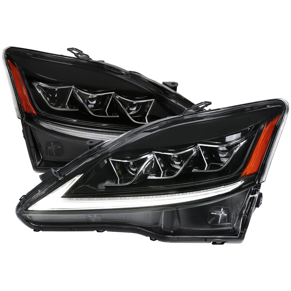 2006-2013 Lexus IS250/350/ISF Full LED Projector Headlights w/ Switchback LED Strip (Black Housing/Clear Lens)