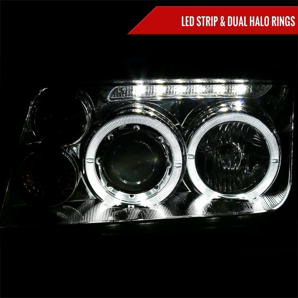1999-2005 Volkswagen Jetta/Bora Mk4 Dual Halo Projector Headlights w/ LED Light Strip (Chrome Housing/Smoked Lens)