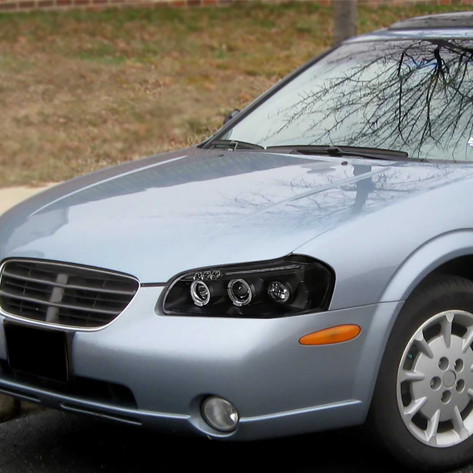 2000-2001 Nissan Maxima Dual Halo Projector Headlights (Matte Black Housing/Clear Lens)
