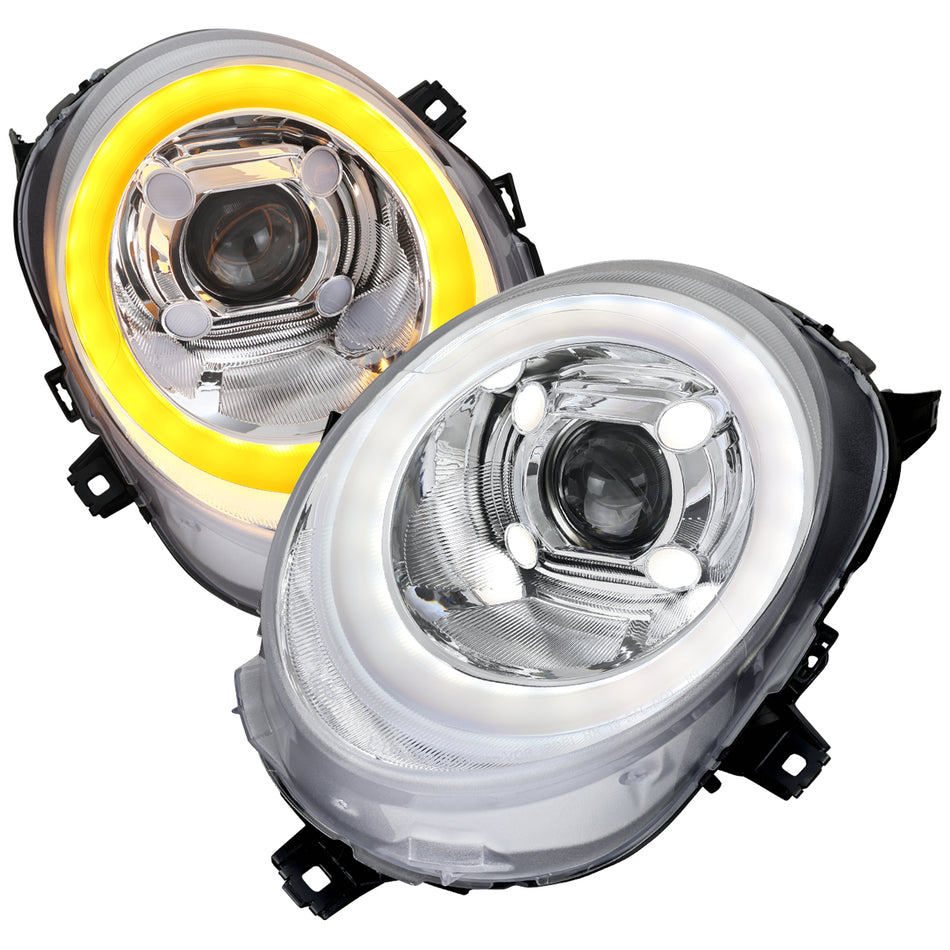 2014-2021 Mini Cooper F55 F56 F57 Projector Headlights Switchback LED DRL (Chrome Housing / Clear Lens)