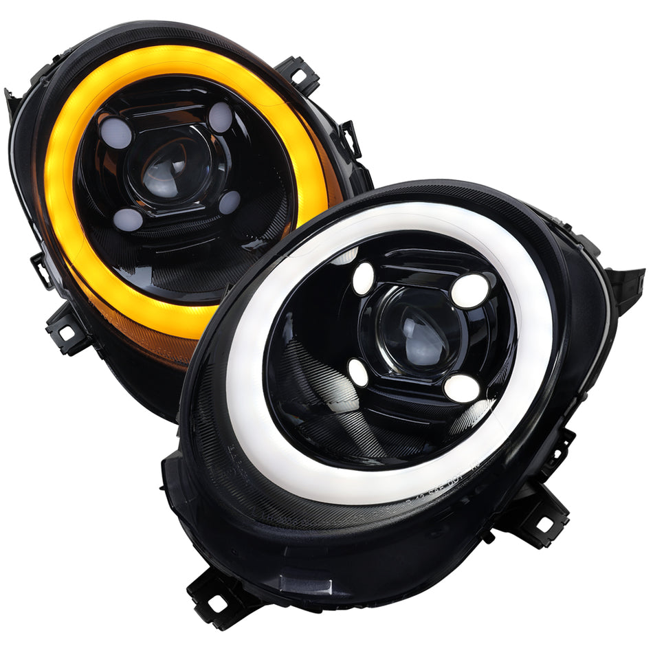 2014-2021 Mini Cooper F55 F56 F57 Projector Headlights Switchback LED DRL (Glossy Black Housing / Smoked Lens)