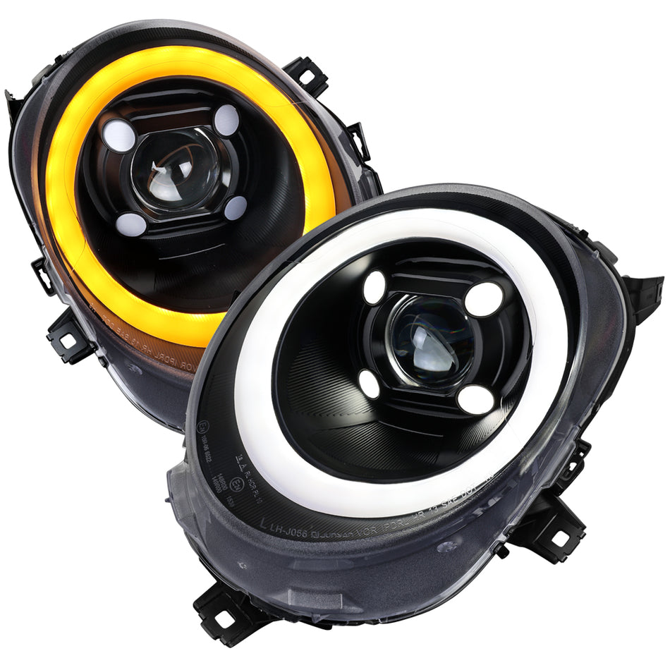 2014-2021 Mini Cooper F55 F56 F57 Projector Headlights Switchback LED DRL (Matte Black Housing / Clear Lens)