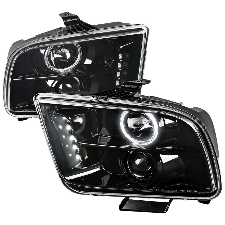 2005-2009 Ford Mustang  Halo Projector Headlights (Jet Black Housing/Clear Lens)