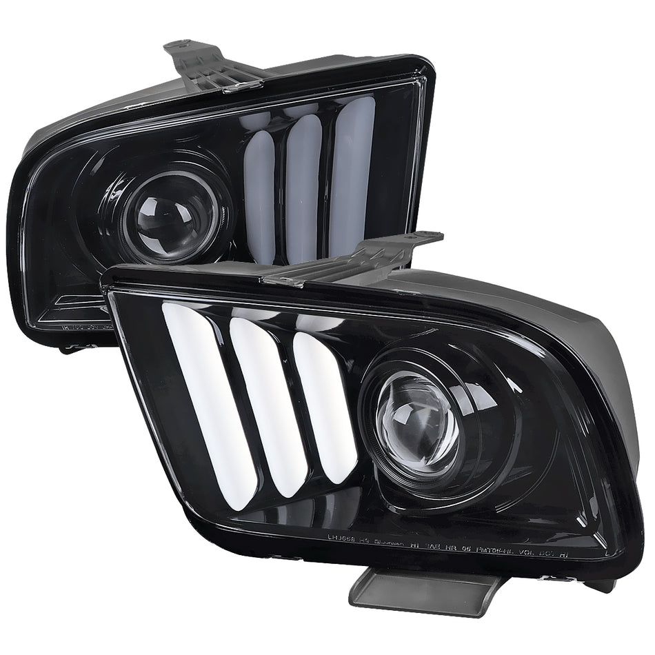 2005-2009 Ford Mustang LED Bar Projector Headlights (Chrome Housing/Smoked Lens)