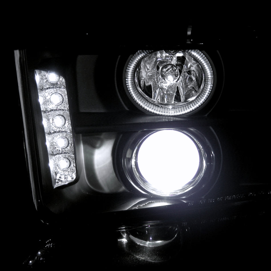 2005-2009 Ford Mustang Halo Projector Headlights w/ LED Light Strip (Matte Black Housing/Clear Lens)