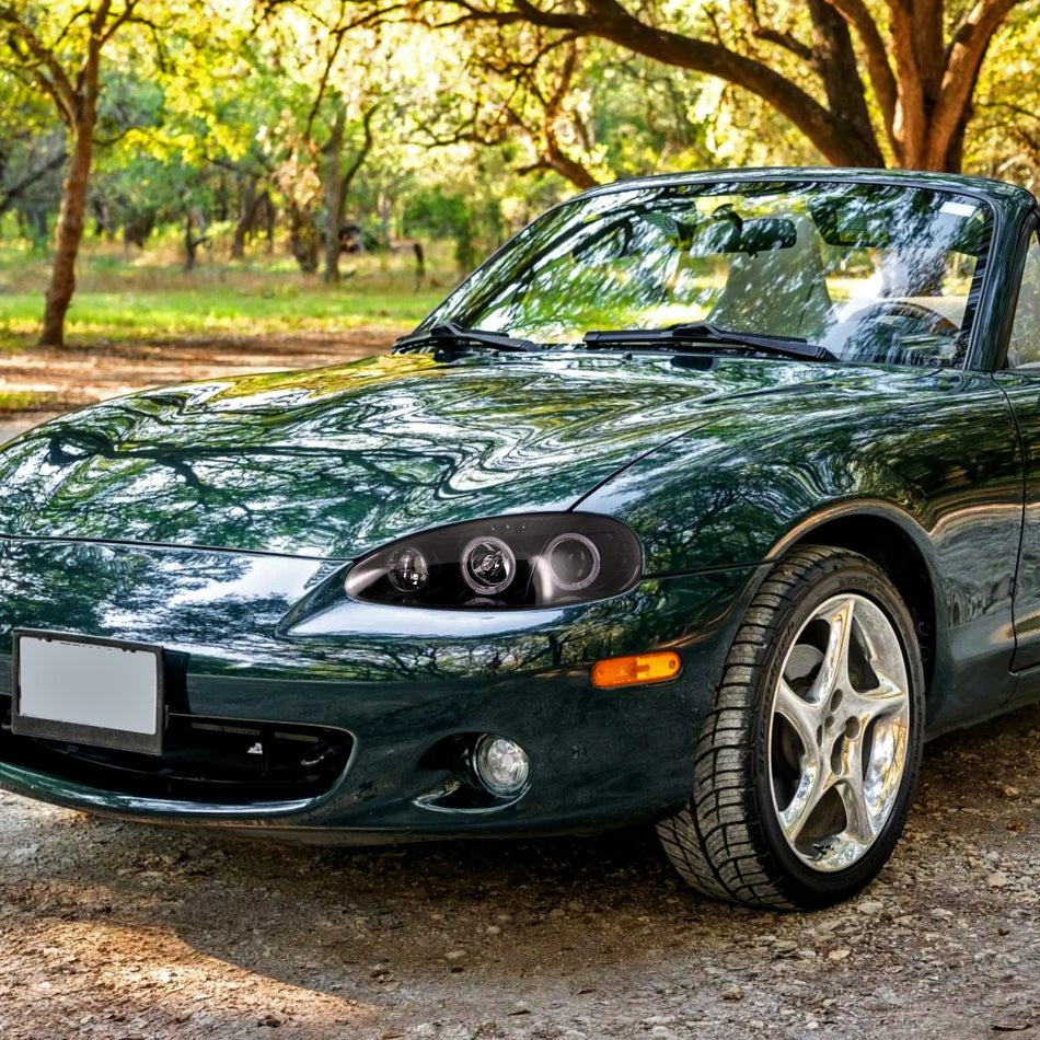 2001-2005 Mazda Miata MX-5 Dual Halo Projector Headlights (Glossy Black Housing/Smoked Lens)