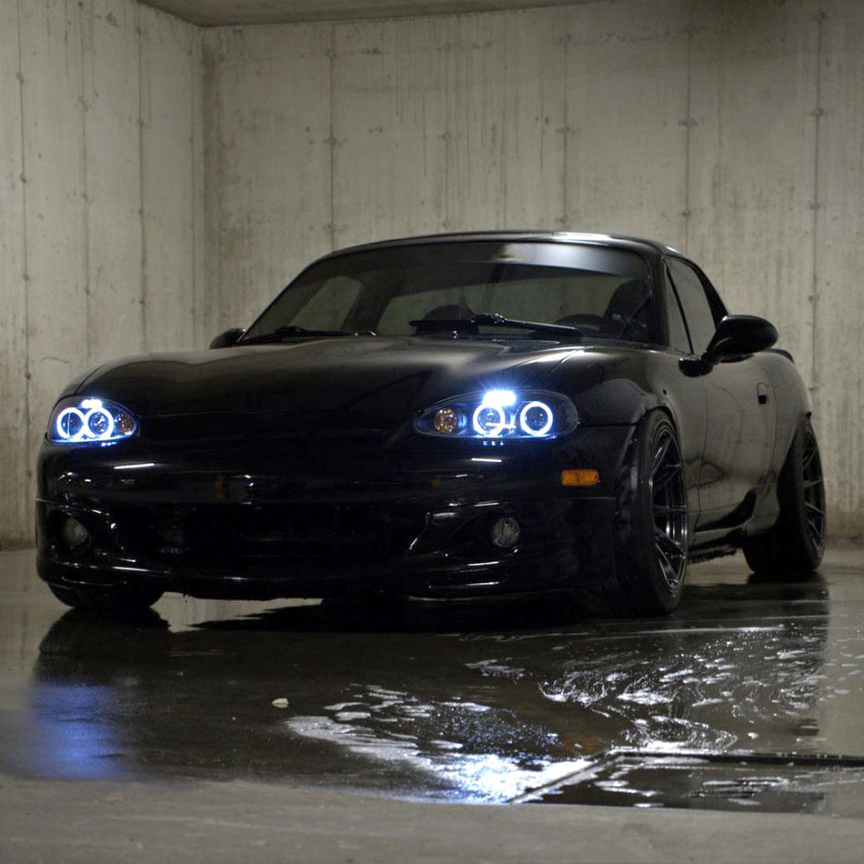 2001-2005 Mazda Miata MX-5 Dual Halo Projector Headlights (Matte Black Housing/Clear Lens)