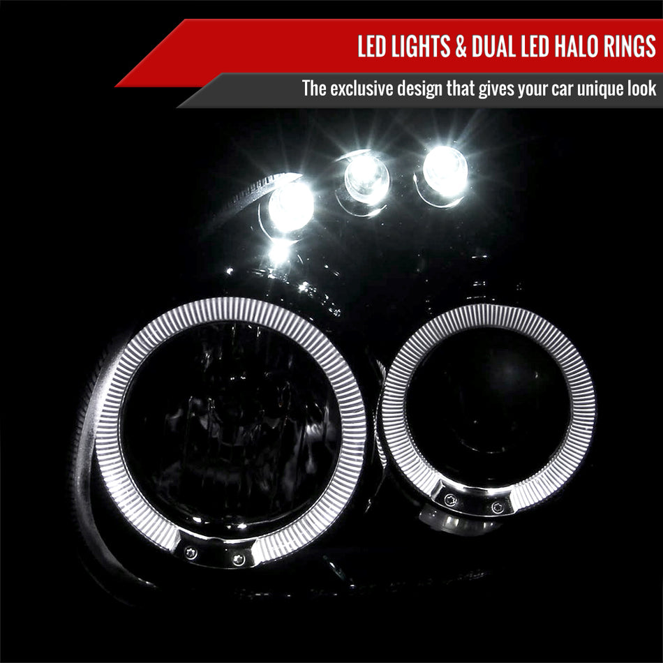2000-2002 Dodge Plymouth Neon Dual Halo Projector Headlights (Glossy Black Housing/Smoked Lens)