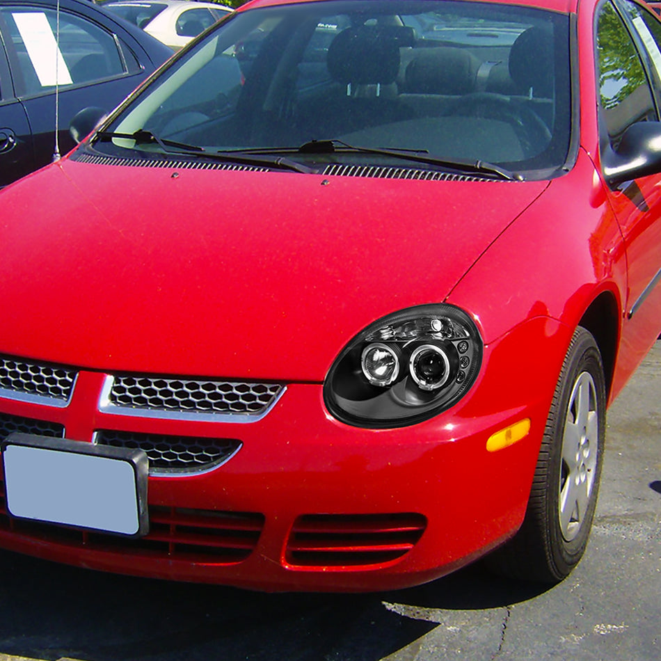 2003-2005 Dodge Neon Dual Halo Projector Headlights (Matte Black Housing/Clear Lens)