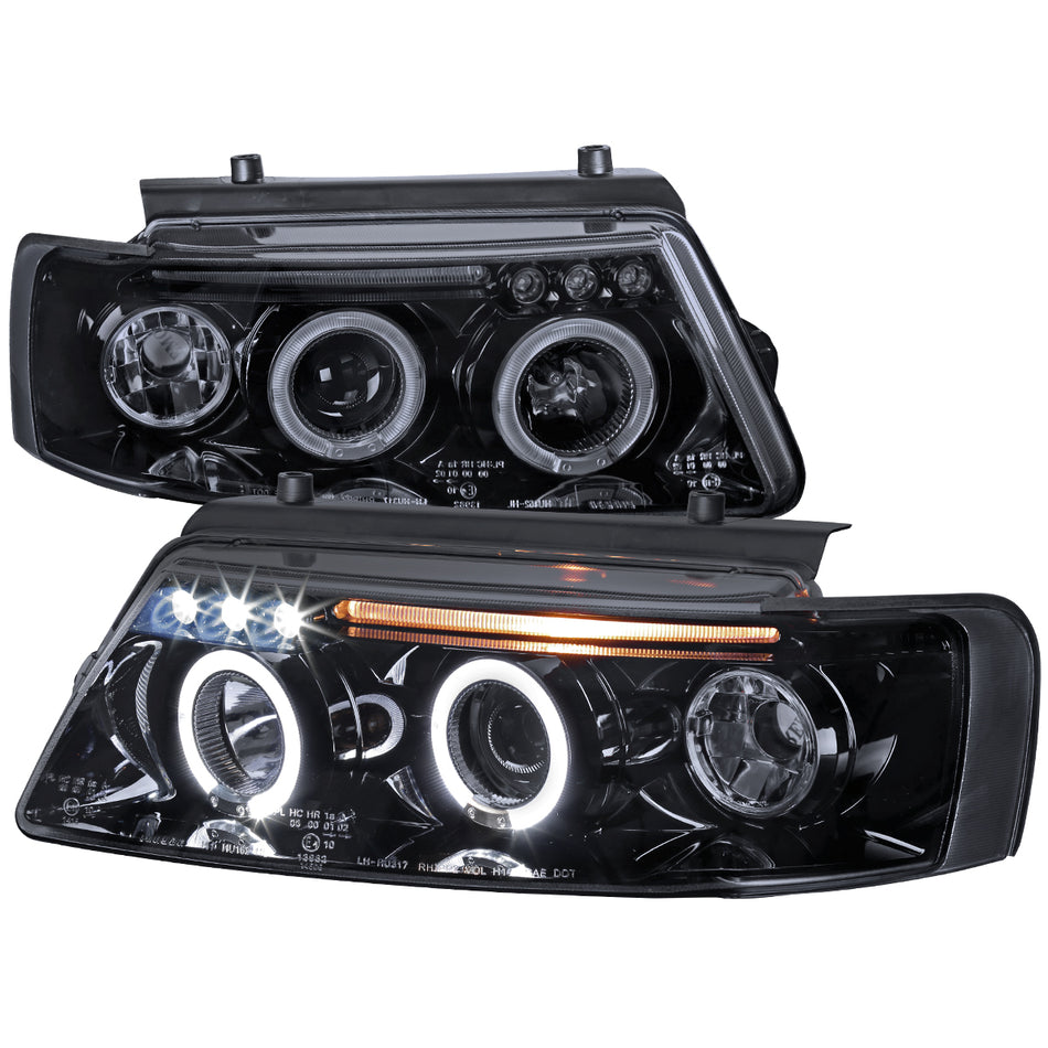 1997-2000 Volkswagen Passat Dual Halo Projector Headlights (Glossy Black Housing/Smoked Lens)