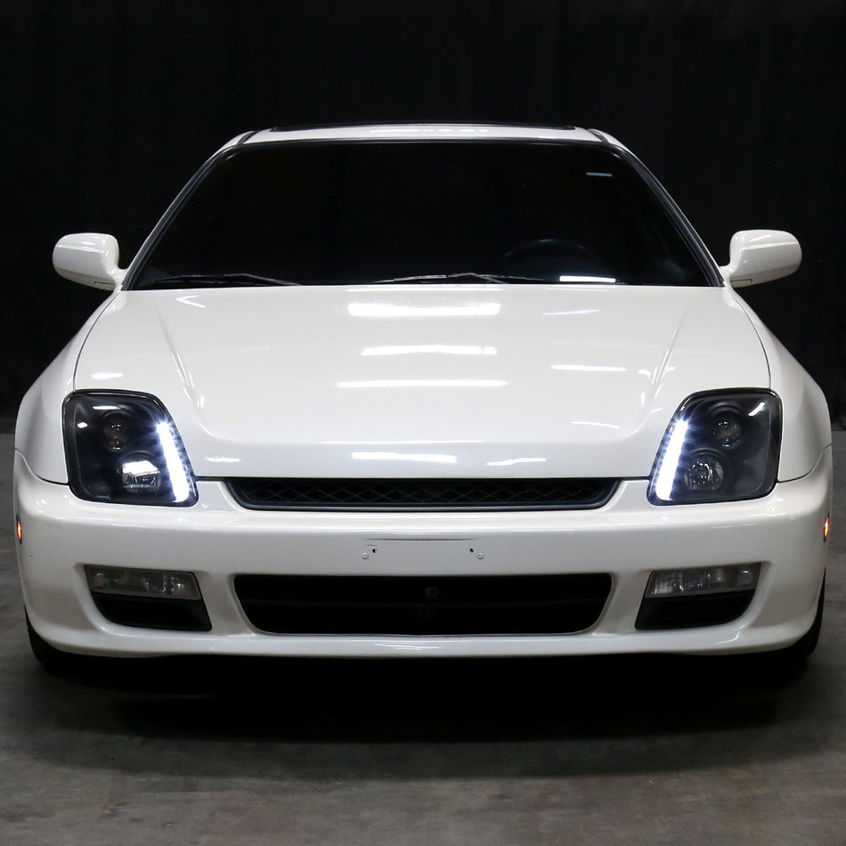 1997-2001 Honda Prelude Projector Headlights w/ SMD LED Light Strip (Matte Black Housing/Clear Lens)
