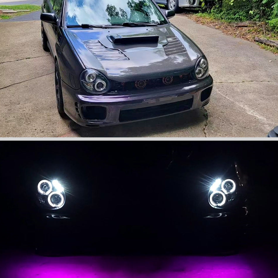 2002-2003 Subaru Impreza Dual Halo Bug Eye Projector Headlights (Matte Black Housing/Clear Lens)