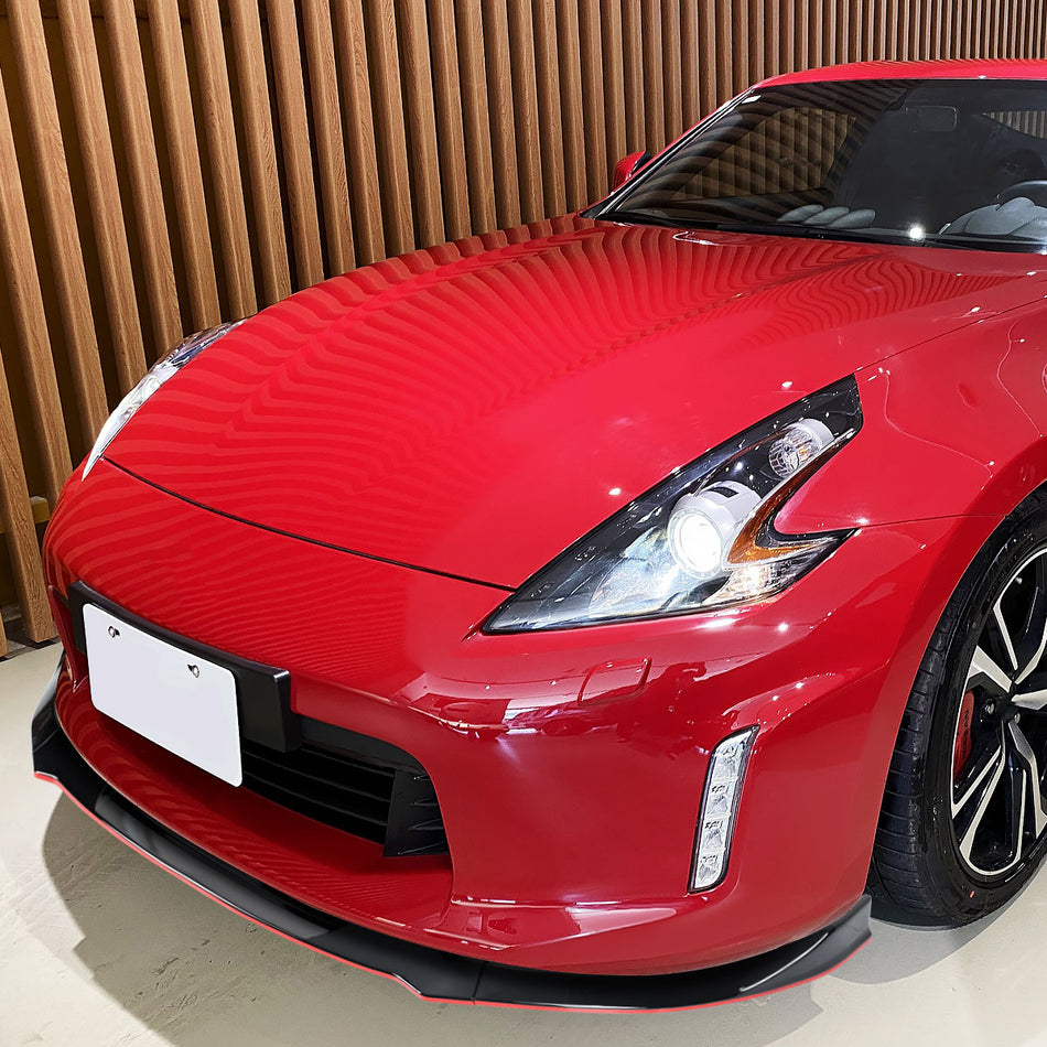 2009-2012 Nissan 370Z Glossy Black/Red Trim 3PC Front Bumper Lip Splitter Kit