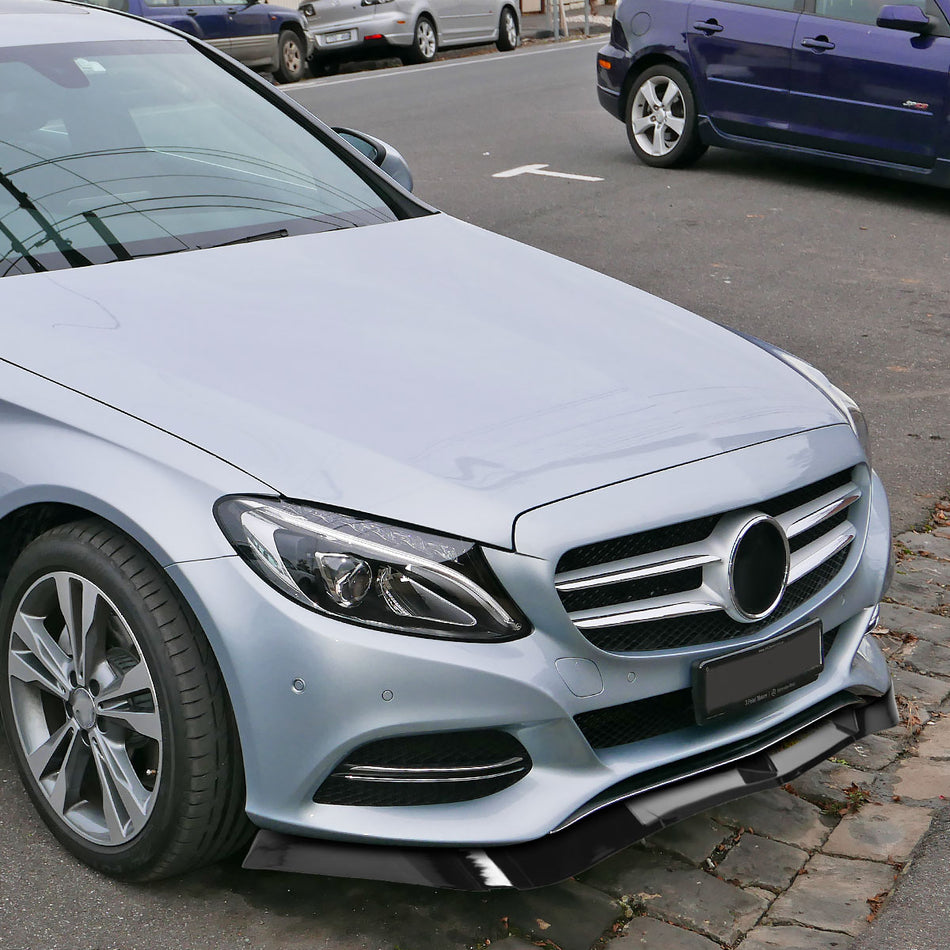 2012-2014 Mercedes Benz W204 C Class Glossy Black 3PC Front Bumper Lip Splitter Kit