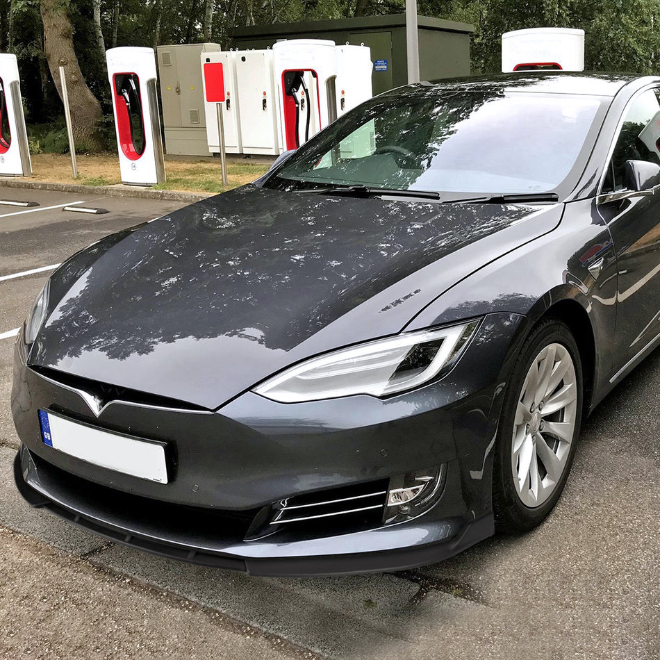 2012-2016 Tesla Model S Matte Black 3PC Front Bumper Lip Splitter Kit