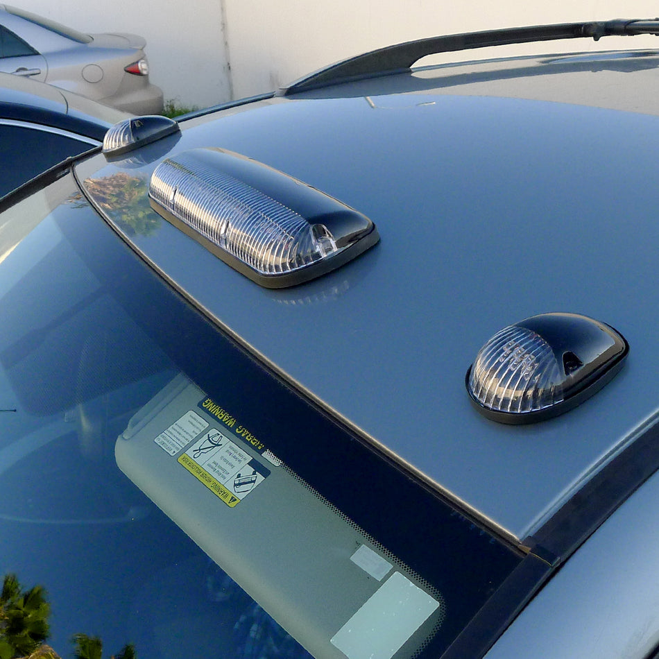 Universal 3PC Set Roof Cab Amber LED Lights (Black Housing/Clear Lens)