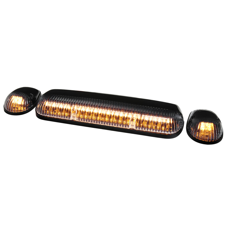 Universal 3PC Set Roof Cab Amber LED Lights (Black Housing/Clear Lens)