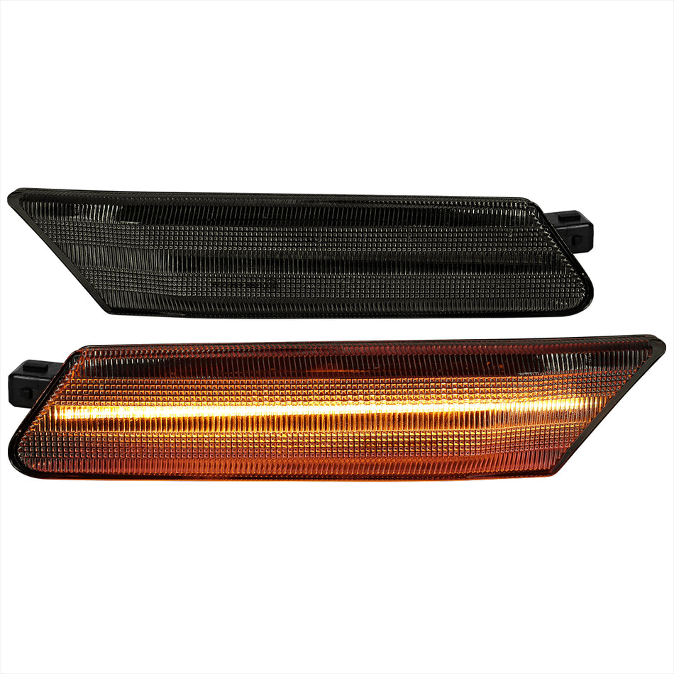 2005-2012 Porsche 911 997 Boxter 987 Sequential LED Front Bumper Side Marker Turn Signal Lights (Chrome Housing / Smoked Lens)