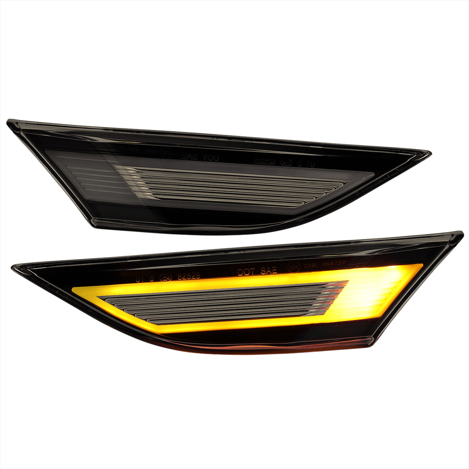 2012-2016 Porsche 911 Carrera 2017-2018 Boxster 718 Sequential LED Front Bumper Side Marker Turn Signal Lights (Chrome Housing / Smoked Lens)