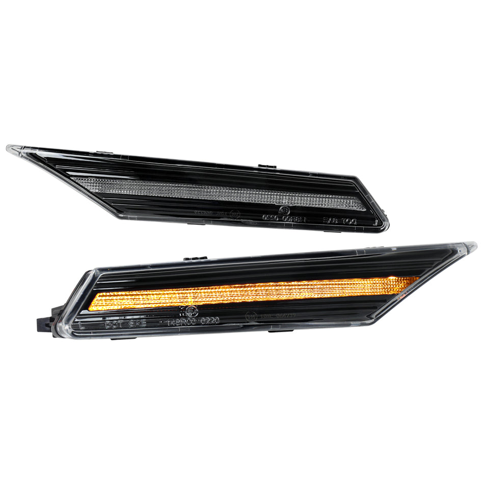 2020-2025 Porsche Taycan 4S Sequential LED Front Bumper Side Marker Turn Signal Lights (Chrome Housing / Clear Lens)