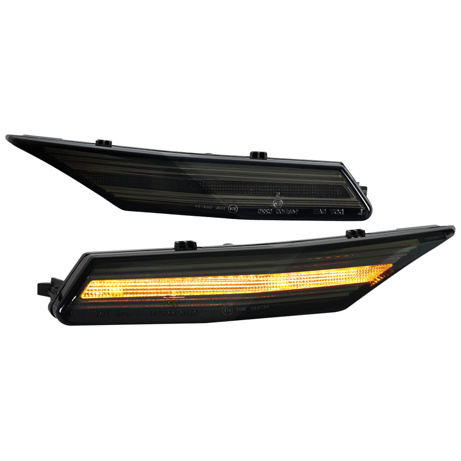2020-2025 Porsche Taycan 4S Sequential LED Front Bumper Side Marker Turn Signal Lights (Chrome Housing / Smoked Lens)