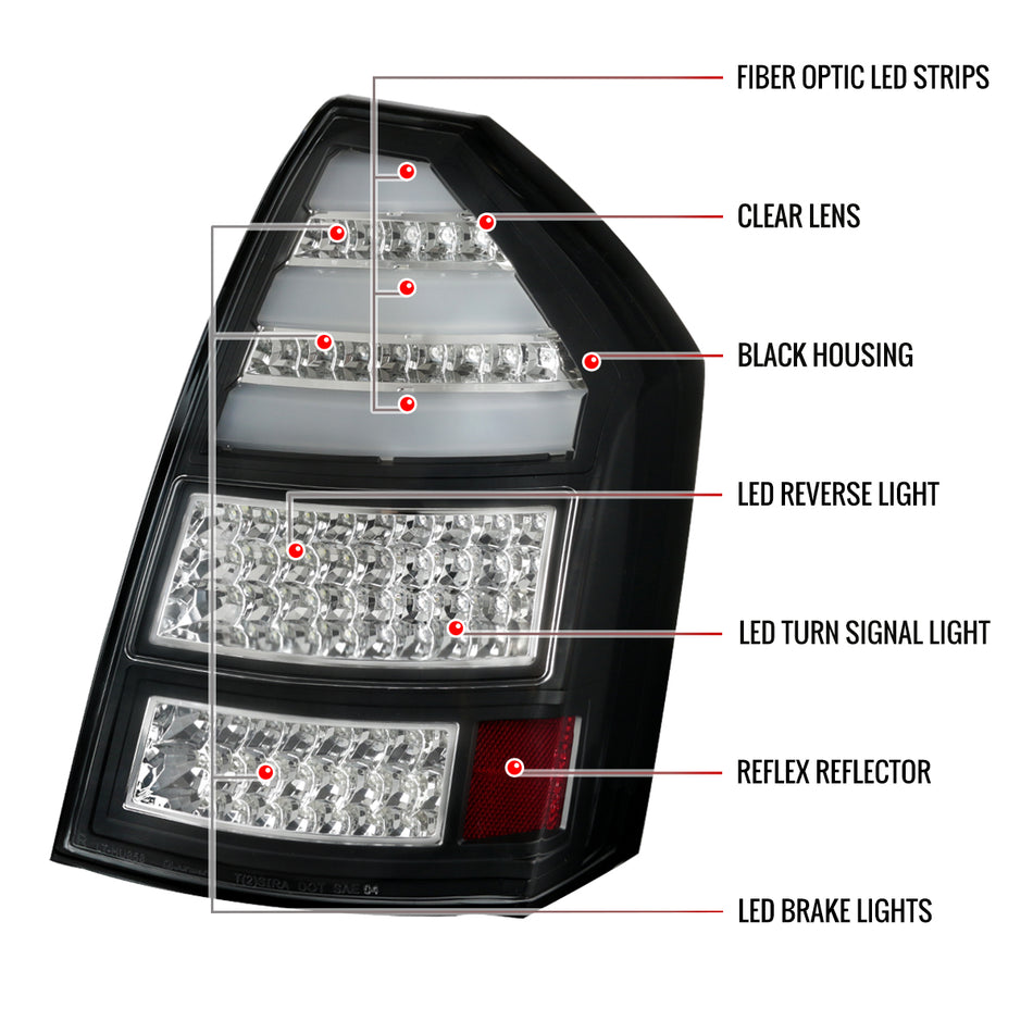 2005-2007 Chrysler 300C LED Tail Lights (Matte Black Housing/Clear Lens)