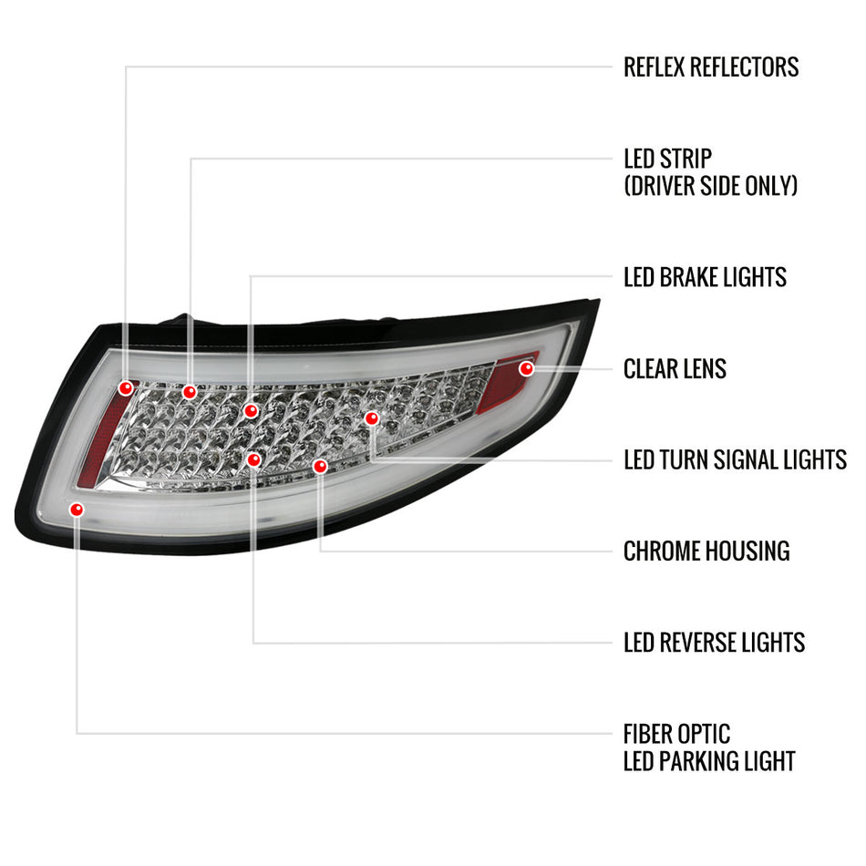 2005-2008 Porsche 911 997 / 2007-2009 911 997 GT3 LED Tail Lights (Chrome Housing/Clear Lens)