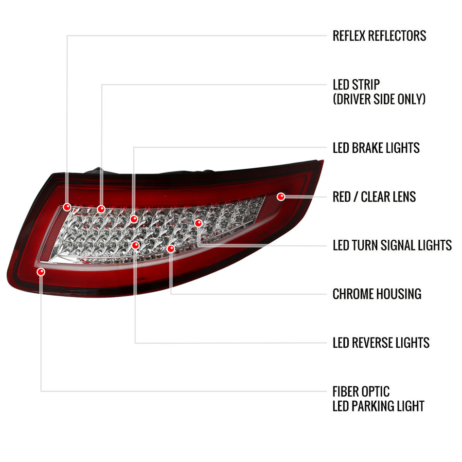 2005-2008 Porsche 911 997 Carrera / 2007-2009 911 997 GT3 LED Tail Lights (Chrome Housing/Red Lens)
