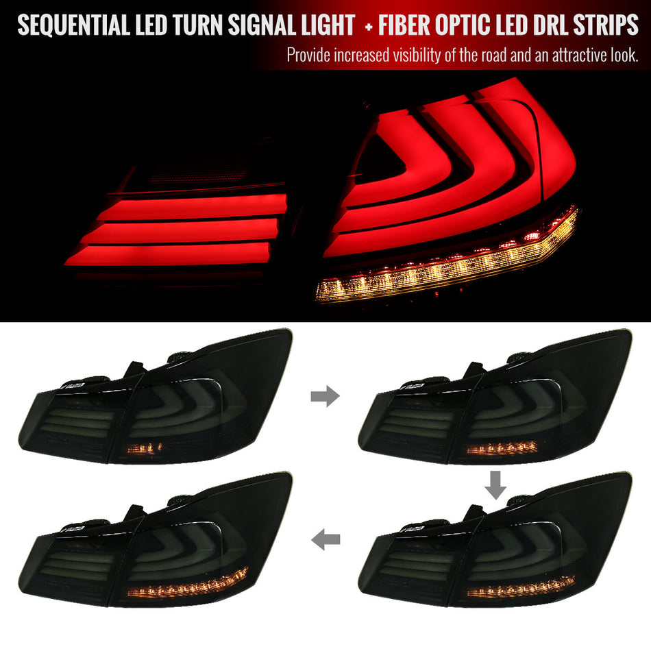 2013-2015 Honda Accord Sedan LED Tail Lights w/ Sequential Turn Signal Lights (Chrome Housing/Smoke Lens)