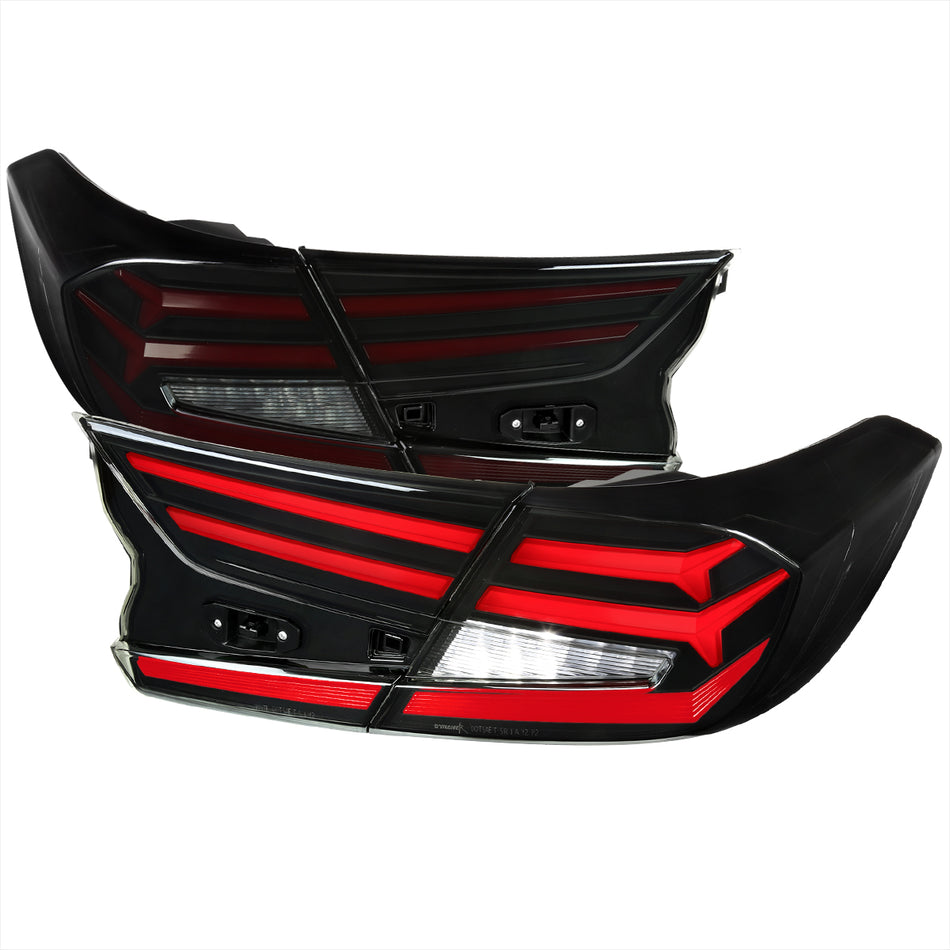 2018-2022 Honda Accord Sedan Red LED Sequential Signal Tail Lights (Matte Black Housing/Smoked Lens)