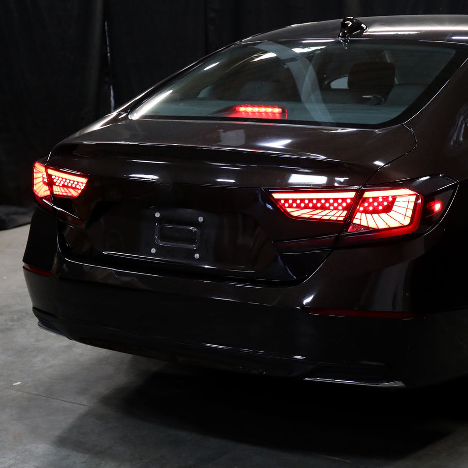 2018-2022 Honda Accord Sedan SQ2 Red LED Sequential Signal Tail Lights (Matte Black Housing/Smoked Lens)