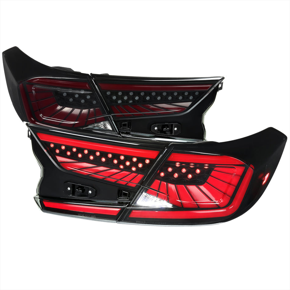 2018-2022 Honda Accord Sedan SQ2 Red LED Sequential Signal Tail Lights (Matte Black Housing/Smoked Lens)