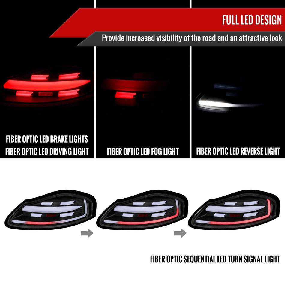 1997-2004 Porsche Boxster 986 LED Sequential Tail Lights (Matte Black Housing/Clear Lens)