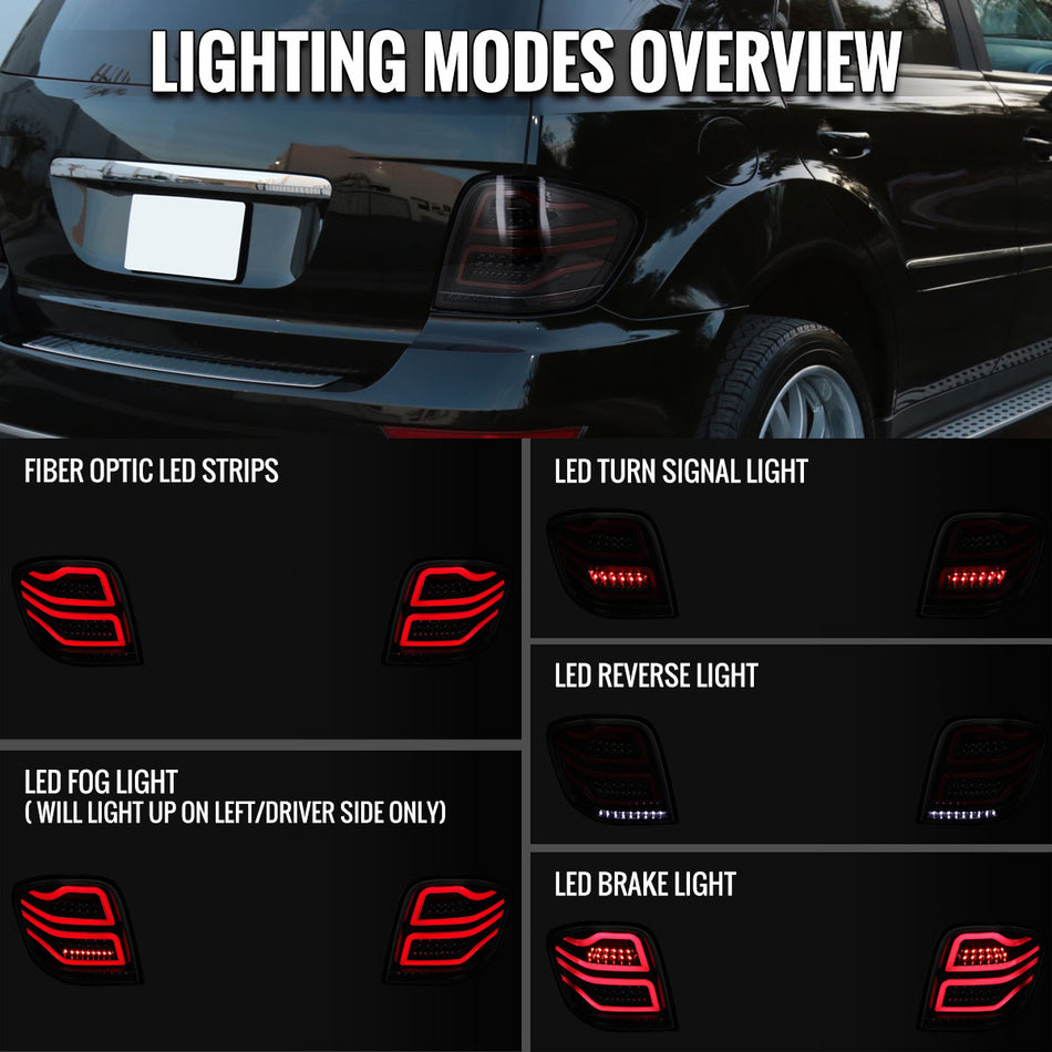 2006-2011 Mercedes Benz W164 ML Class LED Tail Lights (Jet Black Housing/Clear Lens)