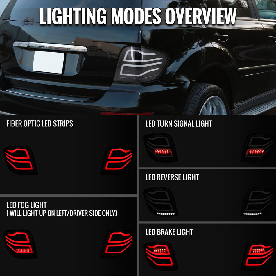 2006-2011 Mercedes Benz W164 ML Class LED Tail Lights (Matte Black Housing/Clear Lens)
