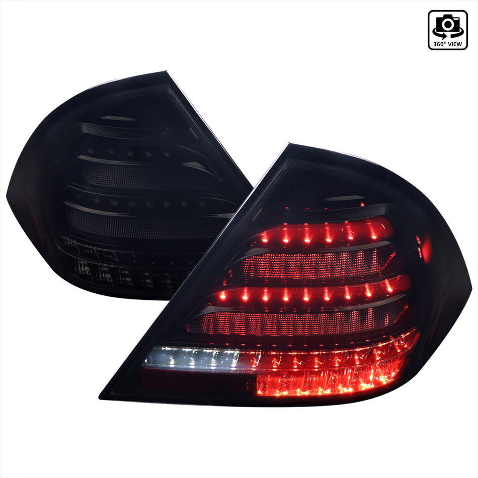 2001-2004 Mercedes Benz W203 C-Class Sequential Turn Signal LED Tail Lights (Glossy Black Housing/Dark Smoked Lens)