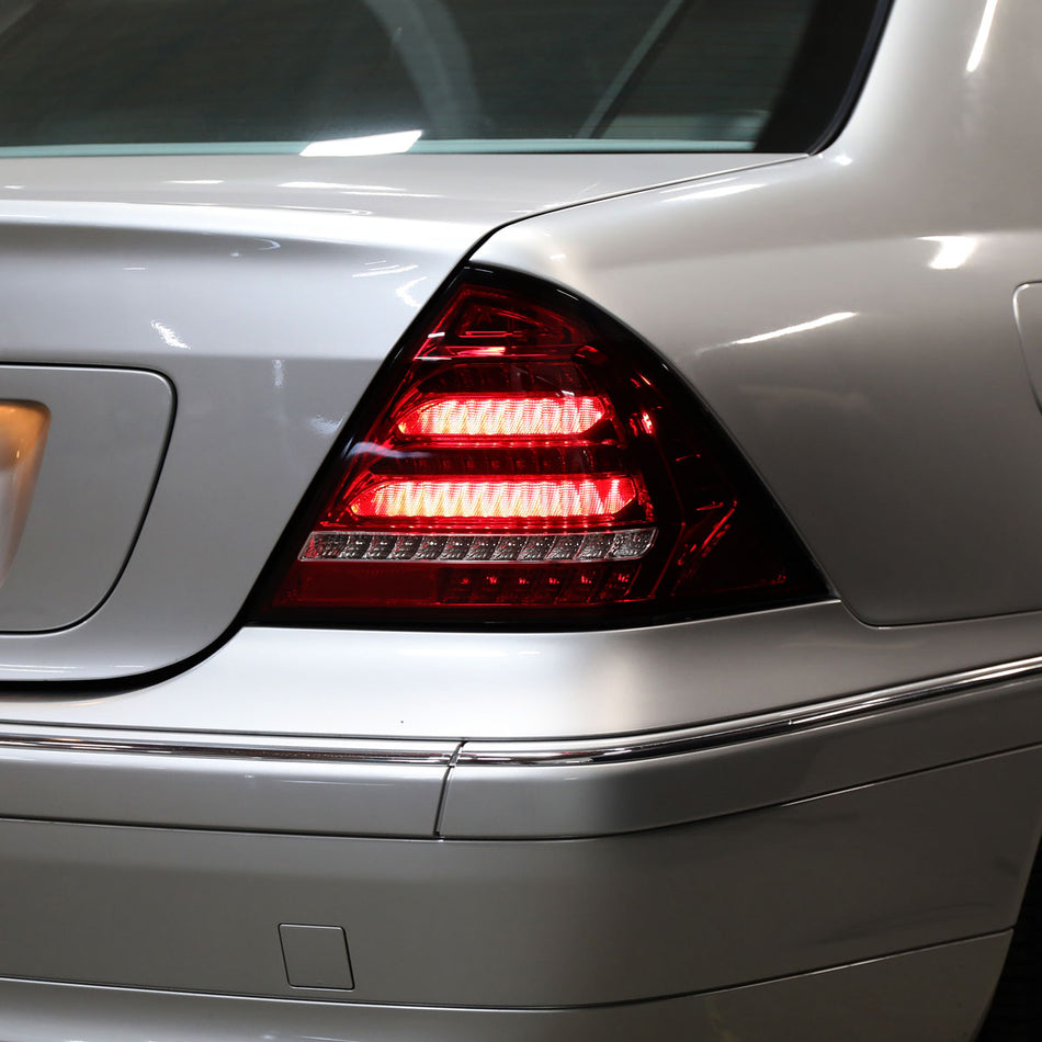 2001-2004 Mercedes Benz W203 C-Class Sequential Turn Signal LED Tail Lights (Chrome Housing/Red Lens)