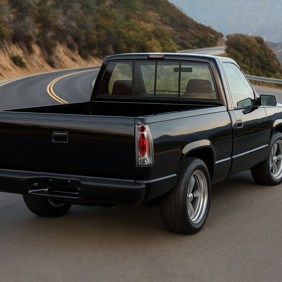 1988-2000 Chevrolet C/K C10/Silverado/Tahoe/Suburban GMC Sierra/Jimmy/Yukon Tail Lights (Chrome Housing/Clear Lens)