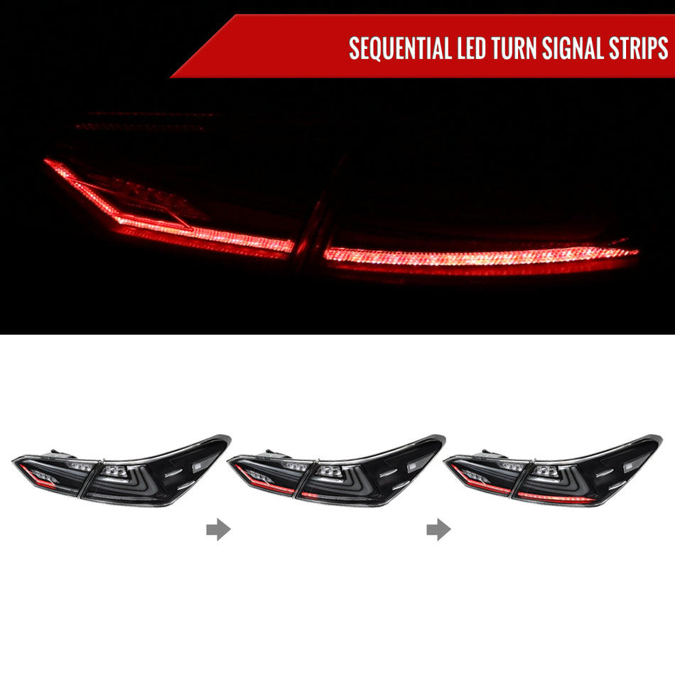 2018-2022 Toyota Camry LED Tail Lights w/ Sequential Signal Lamps (Matte Black Housing/Clear Lens)