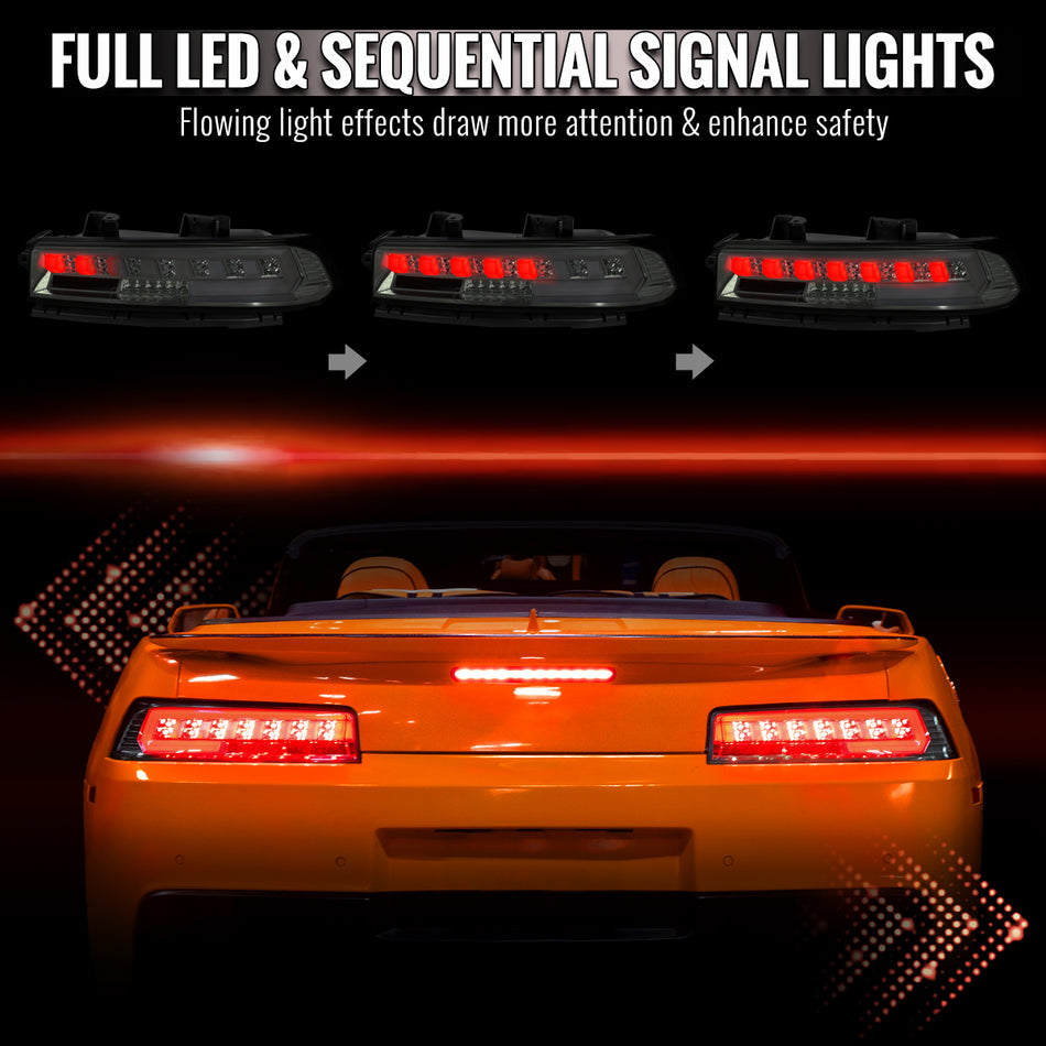 2014-2015 Chevrolet Camaro Full LED Sequential Tail Light (Chrome Housing / Smoked Lens)