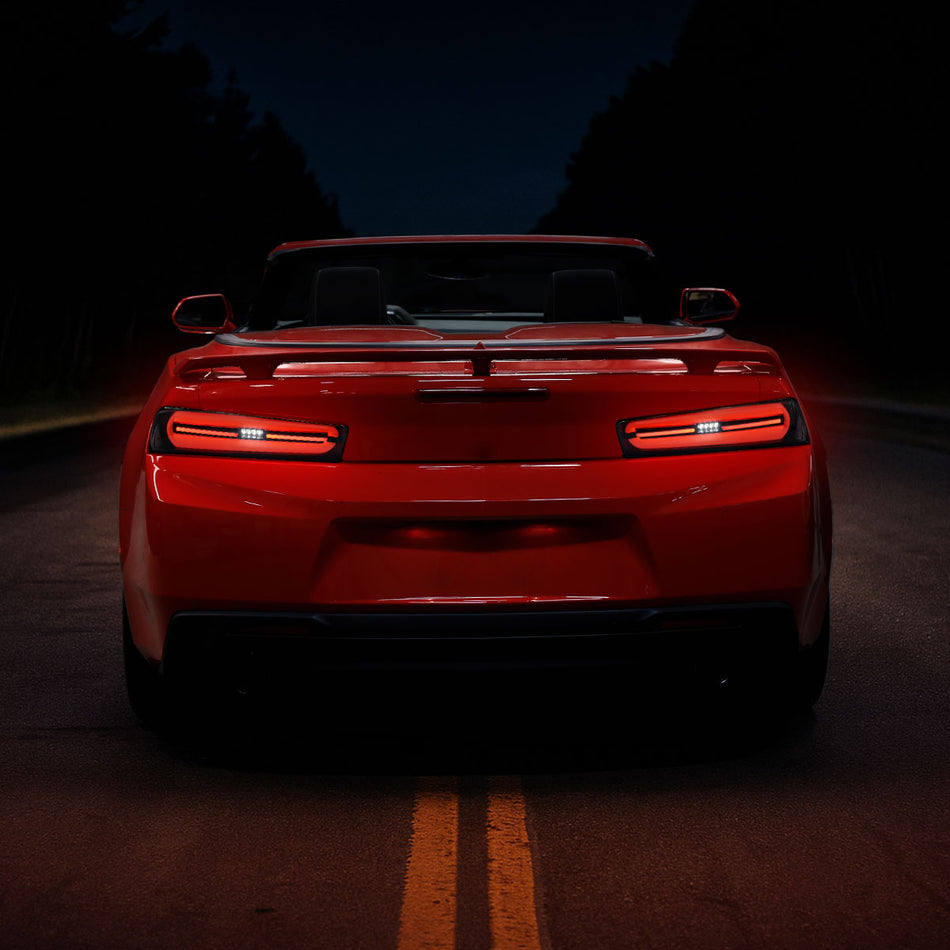 2016-2018 Chevrolet Camaro Full LED Sequential Tail Light (Glossy Black Housing / Smoked Lens)