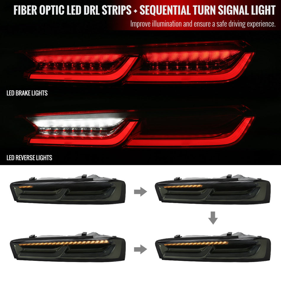 2016-2018 Chevrolet Camaro Sequential LED Tail Lights -VD (Chrome Housing/Smoke Lens)