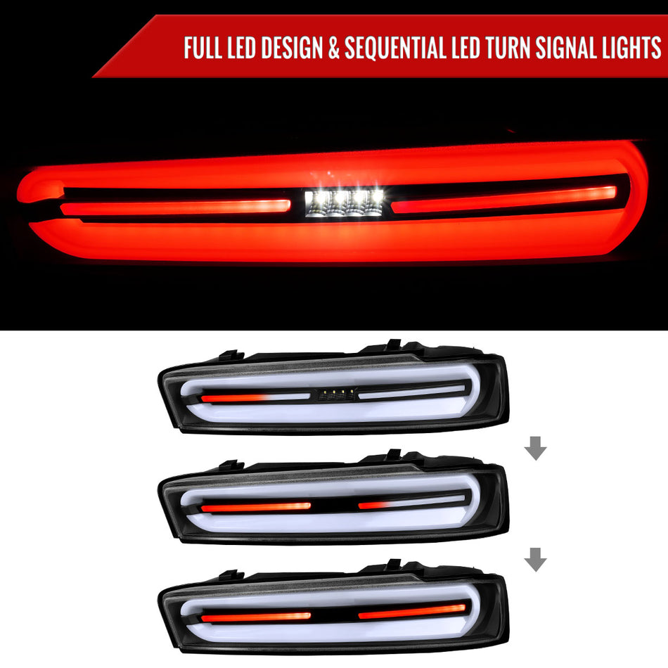 2016-2018 Chevrolet Camaro Full LED Sequential Tail Light (Black Housing / Clear Lens)
